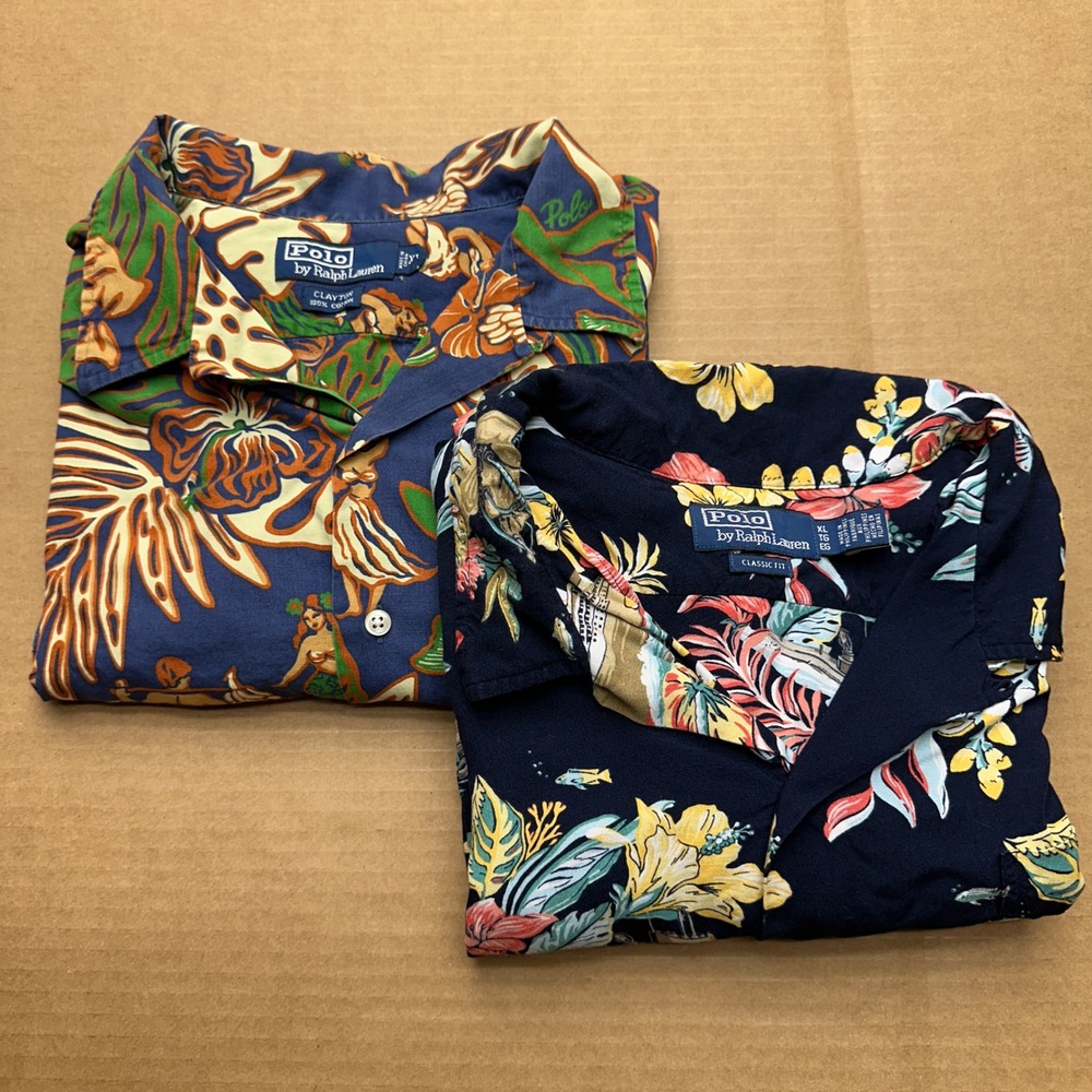 Polo Ralph Lauren Lot of 2 Clayton Hawaiian Shirts Mens Sz XL Floral Hula Aloha